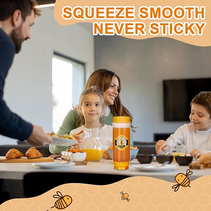 SiliFine 4 Pcs Honey Dispenser No-drip with Lid, Honey & Syrup Squeeze Bottle, Refillable Condiment Bottle Bpa-free, More Hygienic for Sauces Ketchup Kitchen Pancakes Salad Dressings (24 oz)