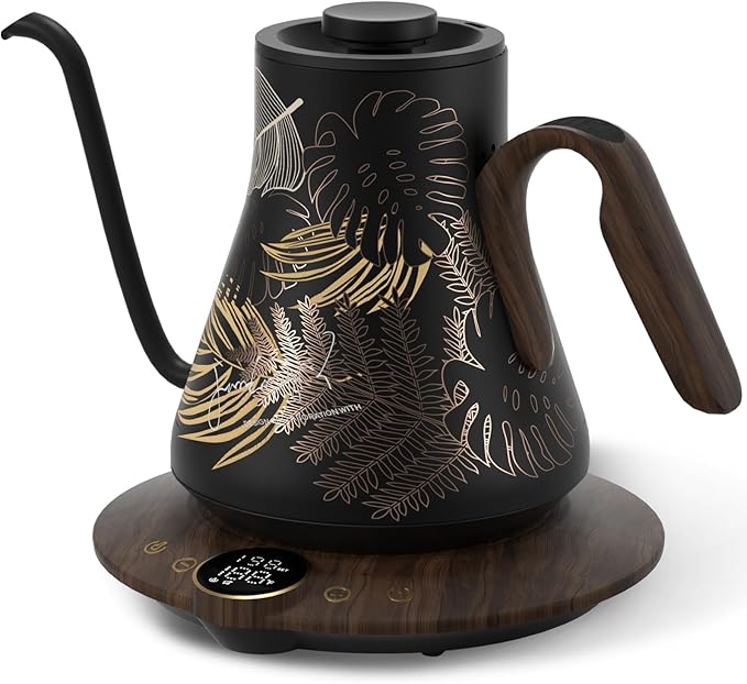 Cocinare Barista Collection Gooseneck Electric Kettle, ±1℉ Precise Temperature Control for Pour-Over Coffee & Tea, Quick Heating 1500W, Stainless Steel Interior, 0.9L (Rainforest)