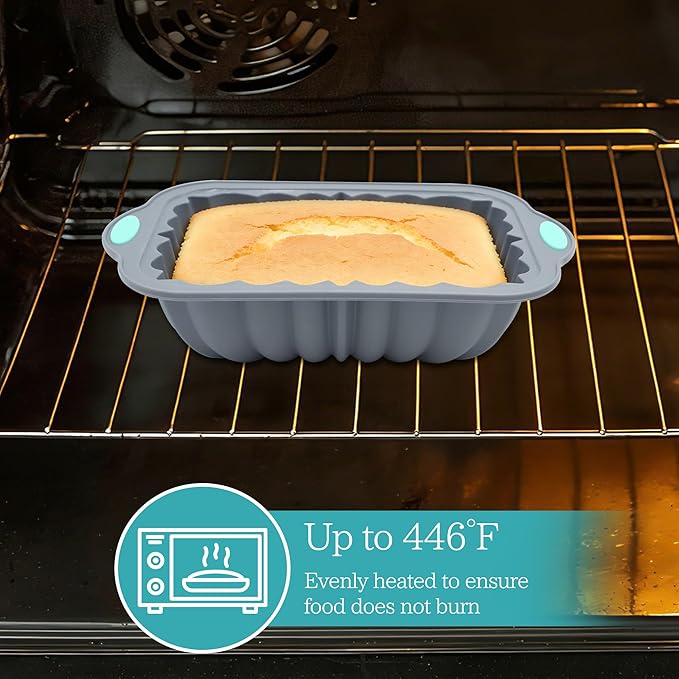 To encounter 44 Pieces Silicone Cake Pan Set, 3 Sizes Silicone Fluted Bread Pan with Reusable Baking Cups, Food Grade Baking Mold for Brownie, Bread, Muffin, Light Grey