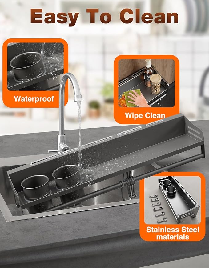 utensil hanger, wall mounted kitchen rail with hooks, waterproof hooks for kitchen utensils, easy installation without drilling (15.8 inches, Cup, 1)