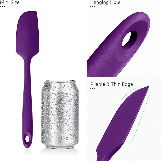 U-Taste Small Mini Silicone Spatula: 9×2inch 600ºF Heat-Resistant Food-Grade Jar Scraper for Kitchen Use, Non-Stick Seamless Flexible Baking Utensil for Mixing, Scraping Jam in Bowl or Cup (Purple)