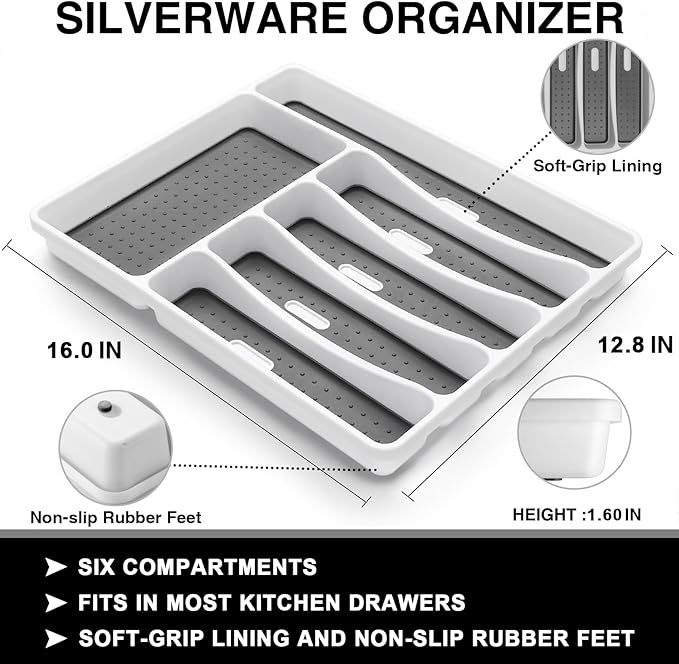 49-Piece Silverware Set with Organizer, Food-Grade Stainless Steel Flatware for 8, Cutlery Utensil Sets with Steak Knives, Rust-proof, Mirror Polished, Dishwasher Safe, Silver Tree Pattern