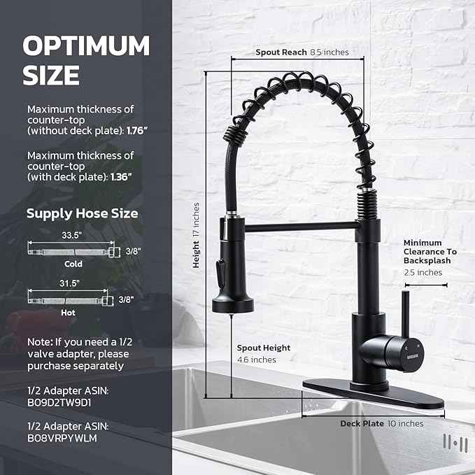 WEWE Black Kitchen Faucet with Soap Dispenser, Kitchen Sink Faucet with Pull Down Sprayer Stainless Steel Single Handle High Arc Pull Out Matte Black Faucet for Bar Laundry RV Utility