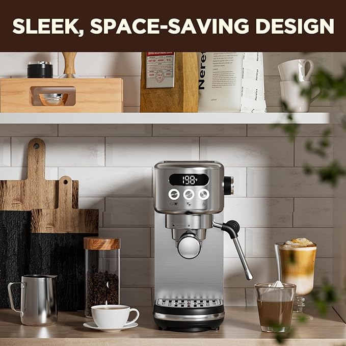 Neretva 20 Bar Espresso Machine with Milk Frothing Steam Wand & Milk Frothing Pitcher Jug Cup 350ML