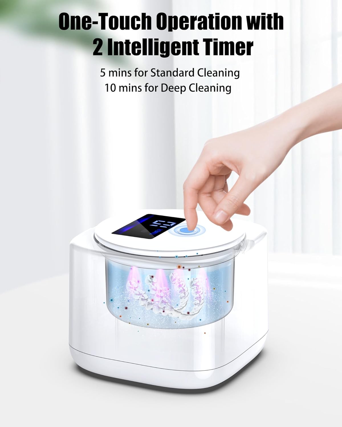 Ultrasonic Retainer Cleaner, Cordless Retainer Cleaner Machine for Dentures, Mouth Guard, Aligner, Night Guard, 45KHz 180ML Portable Dental Machine Pod for Home, Travel