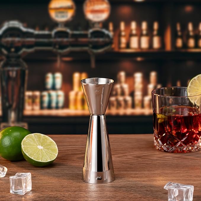 Briout Jigger for Bartending, Double Cocktail Jigger Japanese Premium 304 Food Grade Stainless Steel Jigger 2 OZ 1 OZ with Measurements Inside, Flat Edge
