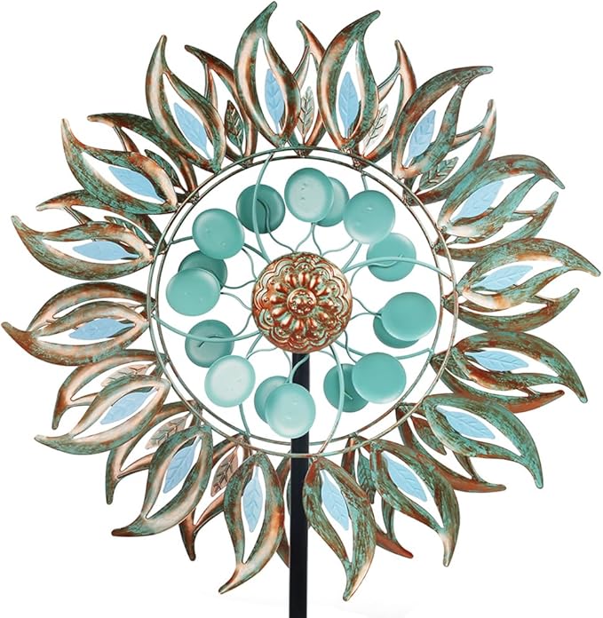 DREAMSOUL 24" Dia Large Wind Spinners Outdoor with 5 Prongs Stake, Metal Kinetic Wind Spinners for Yard and Garden