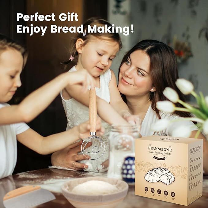 Banneton Bread Sourdough Proofing Basket - Sourdough Starter Kit Set Of 2, Sourdough Bread Baking Supplies 10" Oval Set of 2, Bread Proofing Basket with 8 Accessories