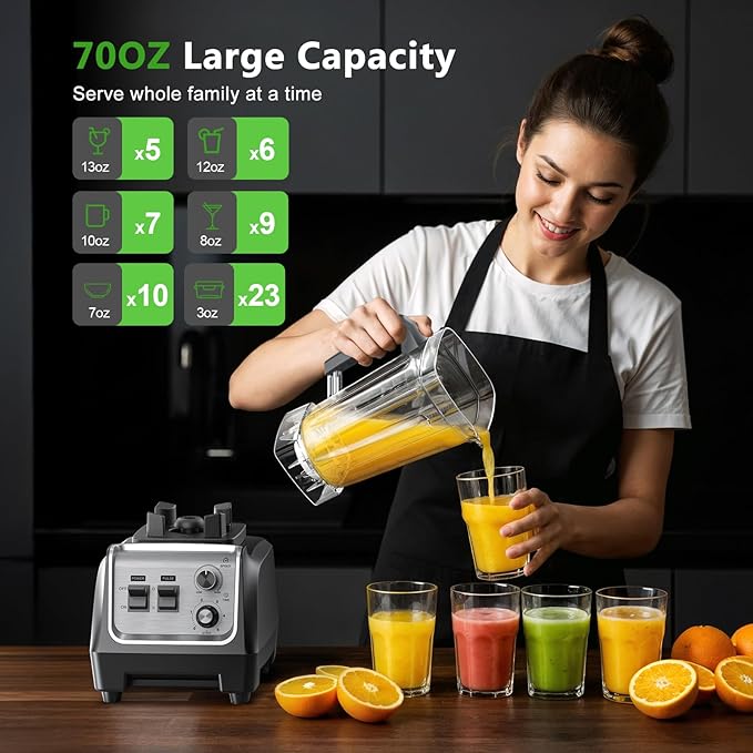 1800W Blender for Smoothies 70 oz Large Capacity Countertop Blenders with 20 oz Grinding Cup - 28000RPM High Speed Kitchen Blender for Ice Crushing, Frozen Drinks, Milkshakes & Puree