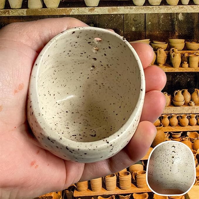 Pottery Herb Stripper, Herb Stripper Bowl Ceramic,Pottery Herbal Stripper, Handmade Pottery Different Round Hole Sizes for Peeling off the Leafy Assembly (B)