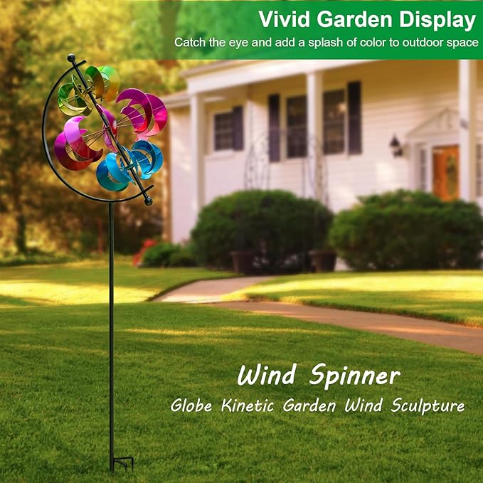 Large Metal Wind Spinner for Garden and Yard – 63 Inch Kinetic Outdoor Sculpture with Dual Direction 360° Spinning Blades – Weather Resistant Moons Yard Art Decor for Patio, Lawn, and Porch