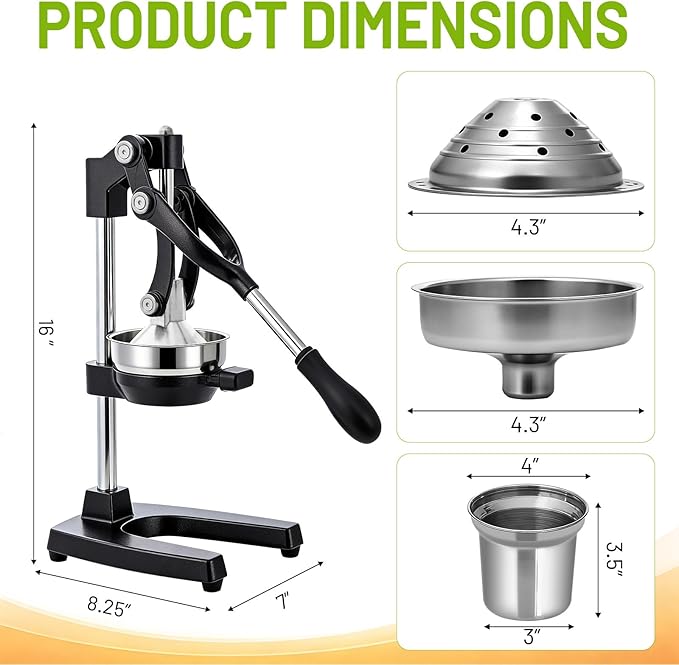 Cast Iron Juicer,Manual Juicer Hand Press,Professional Citrus Juicer,with Stainless Steel Cup,Easy to Use & Clean,Heavy Duty Stainless Steel Manual Juicer For Orange Juice,Pomegranate,Lemon(Black)