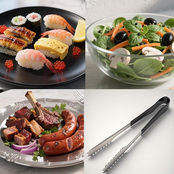 2 Pcs Stainless Steel Ice Tongs,6Inch Heat-Resistant Food Tongs with Black Silicone Handles - Ideal for Ice Cubes, Fruits, Milk Tea, Sugar Cubes, Home Kitchen Use