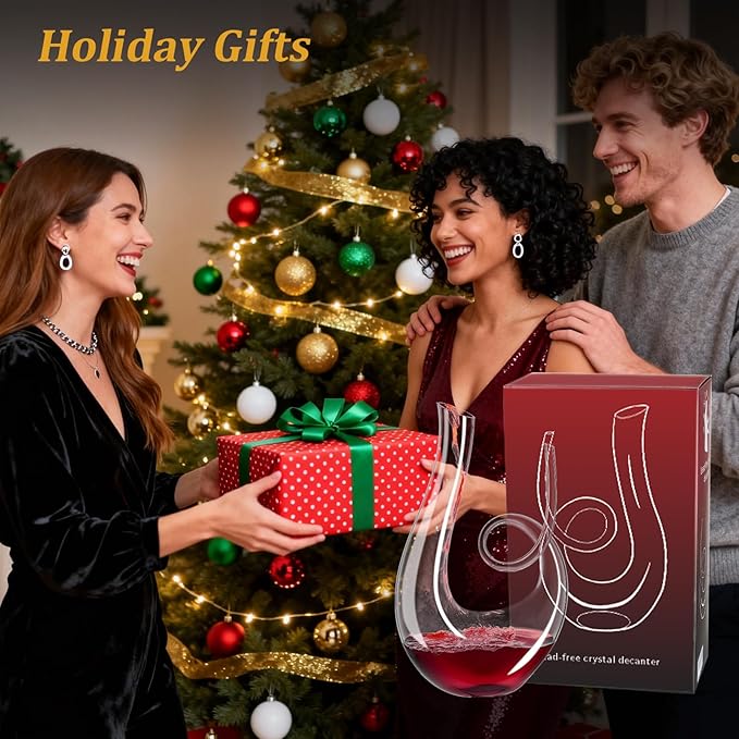 PARACITY 1200ml/40oz Art Series Swan Swirl Wine Decanter, Hand Blown Lead-Free Crystal Glass Red Wine Decanter with Aerator for Women and Men, Wine Gifts for Christmas, Birthdays