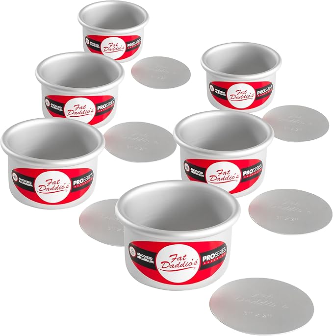 Fat Daddio's PCC-32CASE Anodized Aluminum Round Cheesecake Pans, 6 Piece Set, 3 x 2 Inch