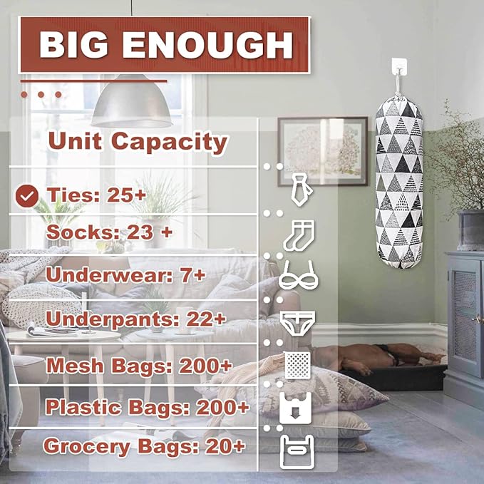 Plastic Bag Holder,Wall Mount Plastic Bag Organizer,Washable Large Grocery Bag Storage Dispenser,Shopping Bags Carrier for Home Kitchen Travelling,Free Adjustment with Drawstring,Gray triangle, 22x9"