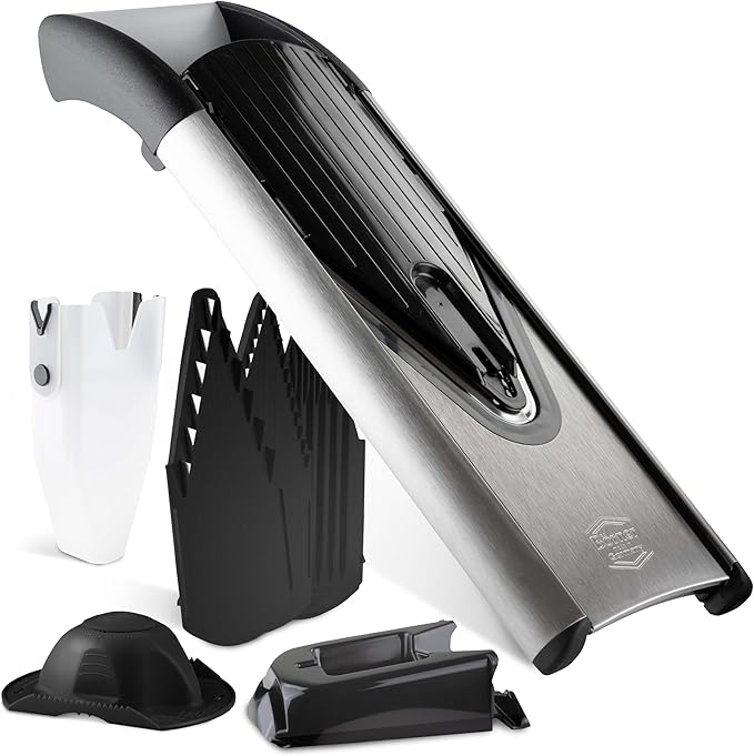 Börner Mandline Slicer V6 (Profi Set) • Stainless Steel Slicer with V-Blade • Adjustable Vegetable Slicer for Vegetables & Fruits • Slices, Strips & Dices in Various Thicknesses • Grater