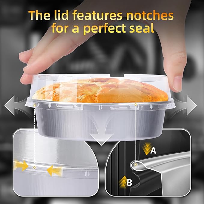 Beasea Mini Ramekins with Lids, 50 Pack 4 Inch 8oz Disposable Aluminum Foil Cake Baking Tins Pans Creme Brulee Tart Pie Tins Silver Small Individual Round Containers Oven Safe for Baking