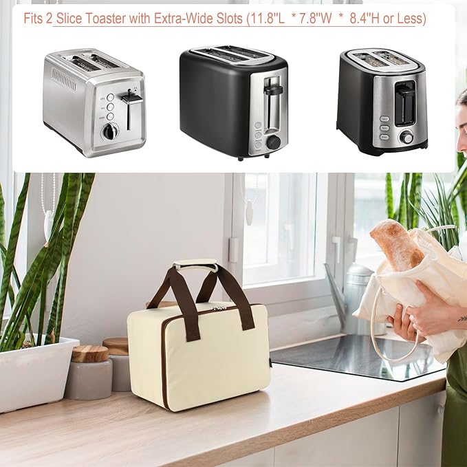 Beautyflier Carrying Bag for Hamilton Beach 2 Slice Extra Wide Slot Toaster, Portable Carry Case for 2 Slice Wide Slot Toaster, Travel Storage Bag with Hand Strap, Durable and Long-Lasting (Bag Only)