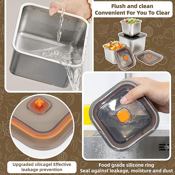 2 PCS Stainless Steel Food Storage Containers(27oz) with Lids Leak Proof & Airtight | Square Stainless steel freezer Containers,For Meal Prep,Fruit,Snack,Freezer