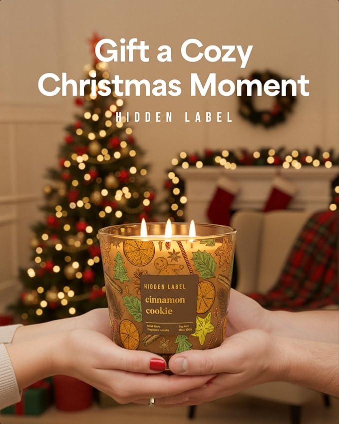 Cinnamon Cookie Scented Candle, 30oz Large 3 Wick Natural Soy Wax Holiday Candle, 100 Hours Long Lasting Clean Burn Winter Christmas Candle for Home, Luxury Home Décor & Gift for Women & Family