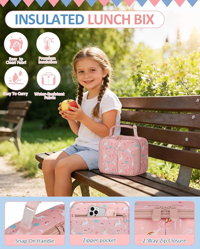 Insulated Lunch Box for Kids, Cute Thermal Lunch Bag for School, Reusable Lunch Tote for Boys and Girls, Durable Cooler Bag with Easy Grab Handle, Lightweight and Easy to Clean Meal Bag, Unicorn