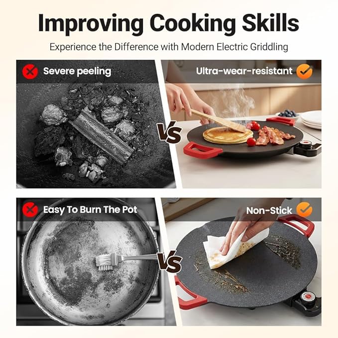 Indoor Smokeless Electric Griddle: 1000W Fast Heating Indoor Grill with 11/14/16" Nonstick Surface, Adjustable Temp Control, Easy to Clean for Steak, Pancake & BBQ (11in)