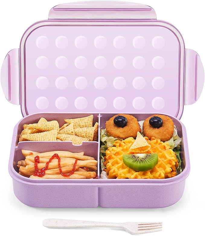 MISS BIG Lunch Box Kids, Leak Proof Lunch Containers, Mom’s Choice No BPAs and No Chemical Dyes Bento Box for Kids,Microwave and Dishwasher Safe Lunch Box (Purple M)