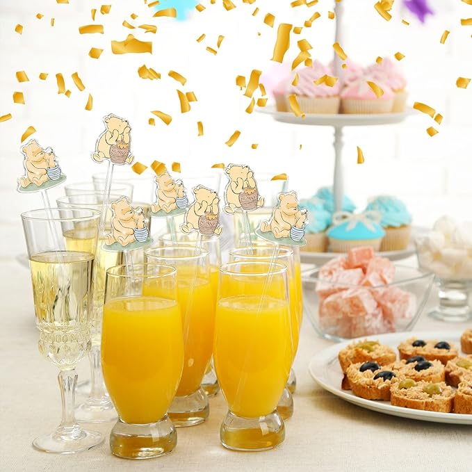Winne Bear Theme Stirring Sticks for Cocktail, Coffee, Cake Pops, Stirrers Sticks Acrylic for Bar, Party Halloween Disposible Drinks Stick for Christmas Party(24 Pcs)