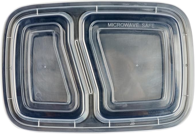 Restaurantware Asporto 32 Ounce Compartment Take Out Boxes 100 Microwavable Meal Prep Containers - 2 Compartments With Clear Plastic Lids Black Plastic Food Containers Do Not Contain BPA