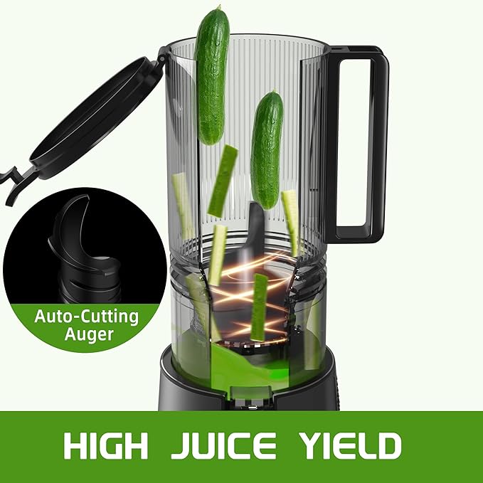Cold Press Juicer, Slow Masticating Juicer Machines with 5" Feeding Chute Fit Whole Fruits&Vegetables, Stainless Steel Slow Masticating Juicer Easy to Clean, 99.6% Juice Purity, 1.5L Capacity-Black
