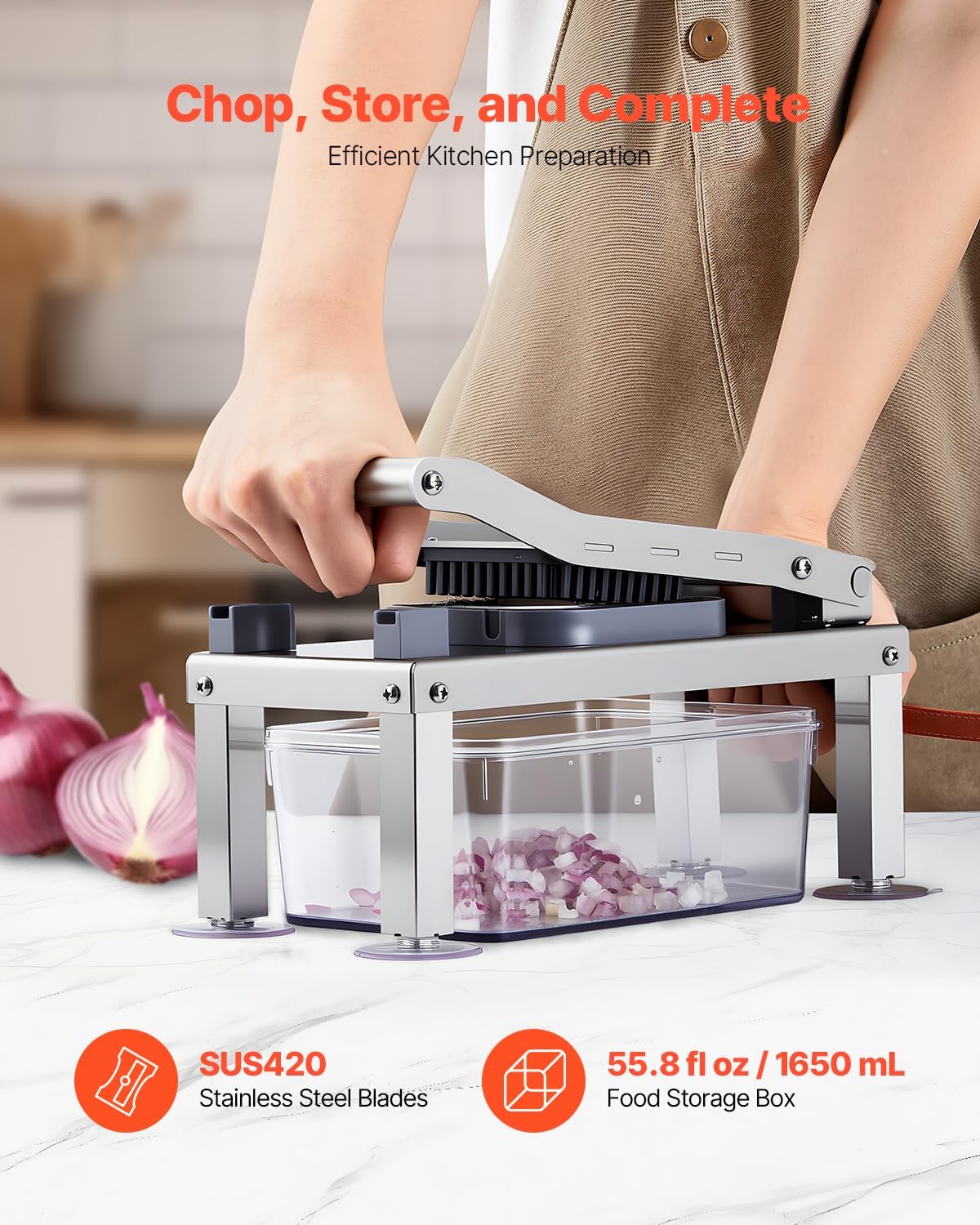VEVOR Vegetable Chopper Mandoline Slicer, All-in-1 Food Veggie Cutter with 8 Stainless Steel Blades, Cheese Grater Onion Potato Salad Dicer with Container,Kitchen Gadgets&Essentials Home Appliances