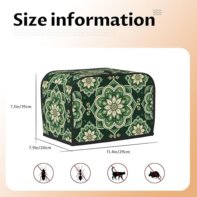 Green Mandala Ethnic Toaster Cover 2 Slice, Cute Country Bread Machine Cover, Washable Toaster Kitchen Small Appliance Cover Stain Resistant,with Top Handle