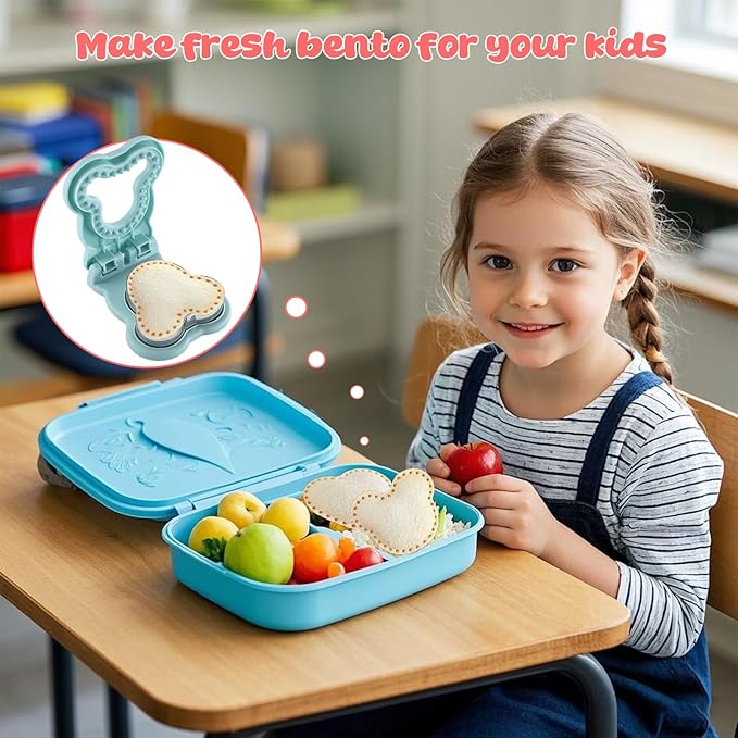 Sandwich Cutter and Sealer, Crustless Mouse Shaped Cutters for Kids Lunch, Cute Sandwich Maker Peanut Butter and Jelly Crustless Sandwich Bread for Kids Children Boys Girls (Blue)
