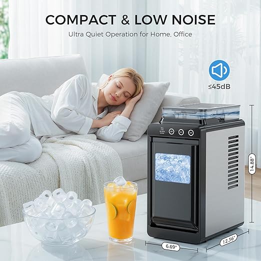 COWSAR Ice Maker Countertop, Portable Ice Machine with External Water Tank, 8 Cubes in 6 Mins, 26 lbs/24Hrs, Self-Cleaning Quiet Compact Commercial Ice Makers for Home, RV, Camping, Black