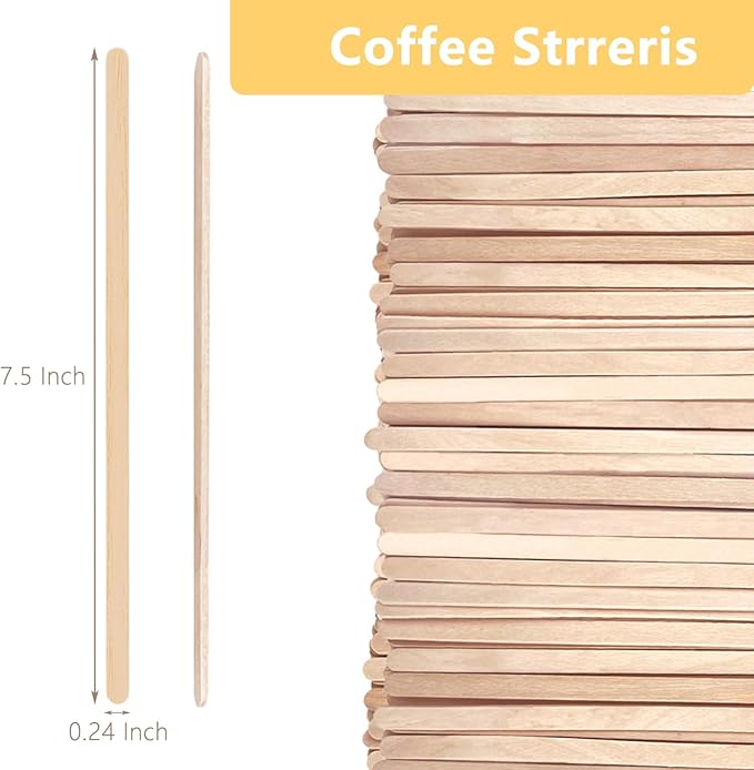 KTOJOY 110 Pack Birch Wood Coffee Stirrers, 7.5 Inch Sturdy Coffee Stir Sticks, Smooth Round Ends, Splinter-Free Disposable Stir Sticks for Coffee, Cocktails, Office, Home Use