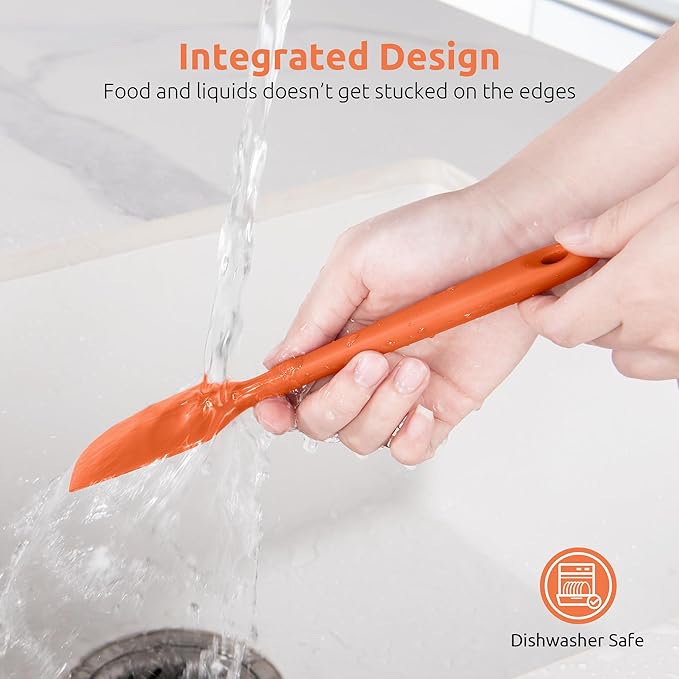 U-Taste Small Mini Silicone Spatula: 9×2inch 600ºF Heat-Resistant Food-Grade Jar Scraper for Kitchen Use, Non-Stick Seamless Flexible Baking Utensil for Mixing, Scraping Jam in Bowl or Cup (Orange)