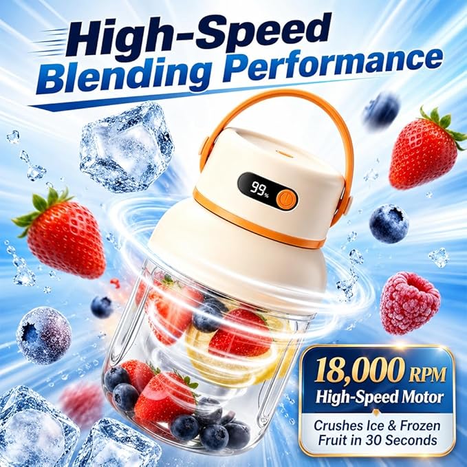 Portable Electric Juicer Cup with Zero Cord Hassle, 1200ml Multifunctional Wireless 2-In-1 Dual Lid Personal Blender Bottle with Straw 38-Blades USB Rechargeable for Gym Office Outdoor (800ml)
