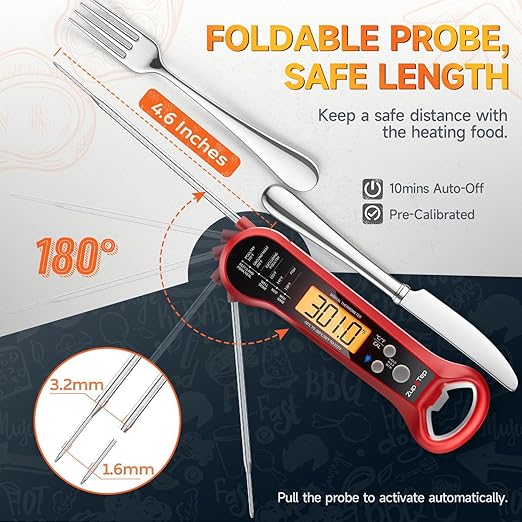 Meat Thermometer Digital – Instant Read Food Thermometer for Cooking with Long Probe and Backlit Display, Fast Accurate Temperature for Grill, BBQ, Smoker, Candy, Kitchen Essentials