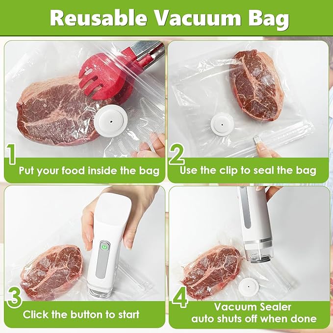Vacuum Sealer for Food with Visible Water Tank, Handheld Vacuum Sealer Machine with 30 Reusable Bags, Compact Food Sealer Saver for 6X Preservation & Fresh, Wireless & Portable