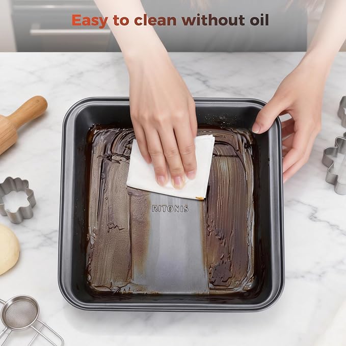 6-Piece Baking Pans Set, Non-stick Bakeware Sets Non-Toxic Baking Sheet Sets for Cooking, Include Round＆Square Cake Pan,Bread Pan,Muffin Pan, Cookie Sheet,with Baking Glove,Black