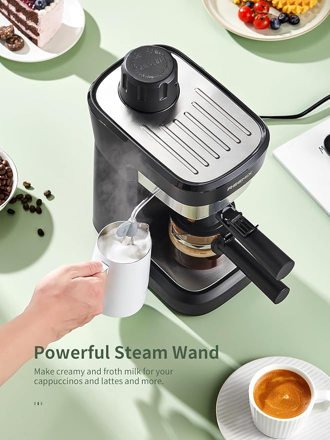 Reemix Espresso Machine 6 Bar, Rich Crema Coffee Maker, Auto Pressure Relief, Compact Home Coffee Brewer Machine, Black