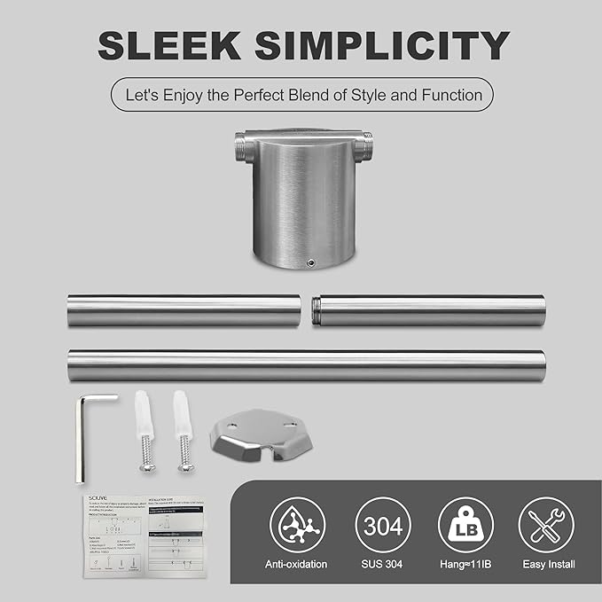 Adjustable Length Stainless Steel Towel Rack - 18-24 Inch Fit, 26.4 Inch Total Length - Brushed Nickel 304 Stainless Steel Towel bar for Bathroom & Kitchen