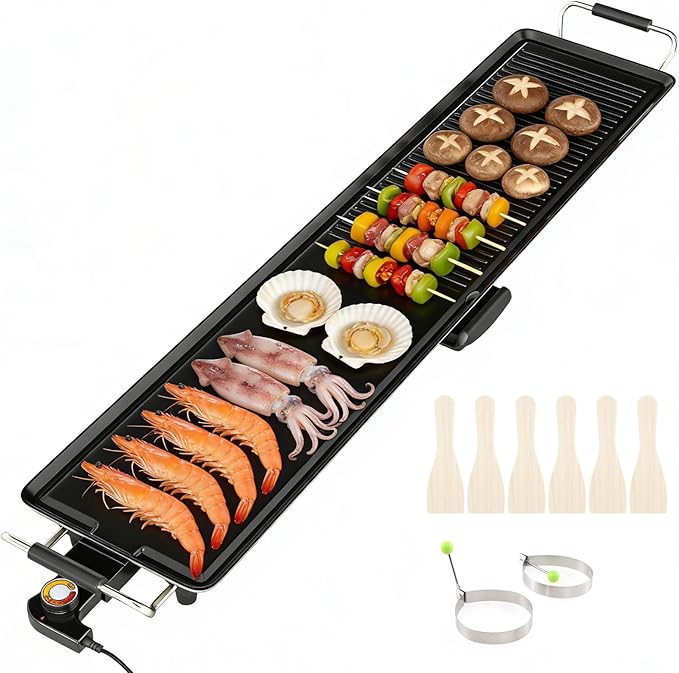 Costzon 39.5" Electric Griddle, 1400W Nonstick Extra Large Griddle, Long Table Top Grill w/4-Level Temp & Drip Tray, Indoor Outdoor Cooking Plates Teppanyaki Grill for Pancake, BBQ, Camping Gatherings