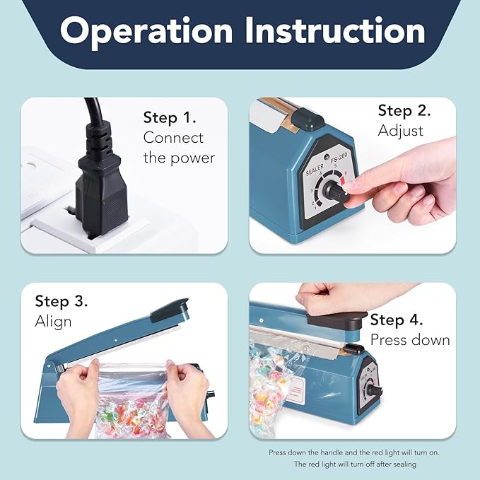 METRONIC Impulse Heat Sealer 8 Inch, Manual Bags Sealer Heat Sealing Machine Impulse, Sealer Machine for Plastic Bags PE PP Bags with Extra Replace Element Grip