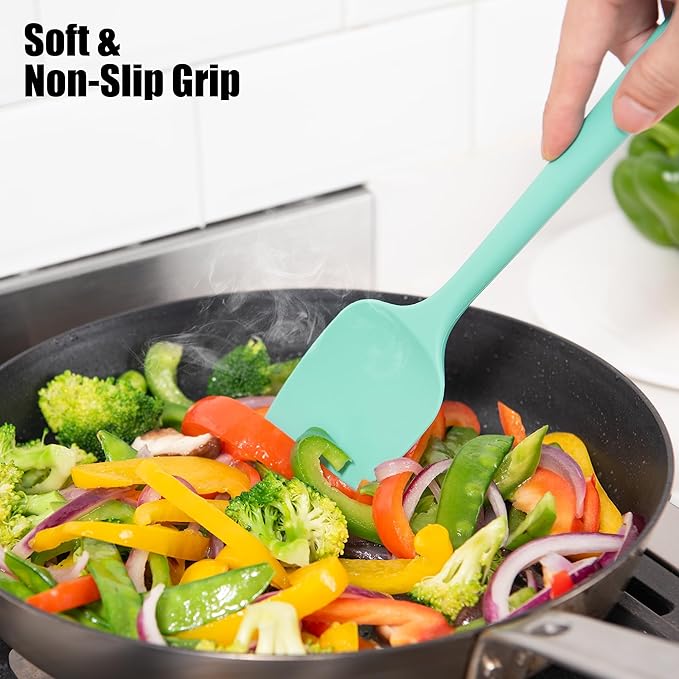 3-Piece Silicone Spatula Scrapers: Doosu 600°F Heat Resistant Food Grade Kitchen BPA Free Rubber Baking Cooking Tool Nonstick Utensil Set for Mixing, Scraping, Folding, Stirring, Serving (Aqua Sky)