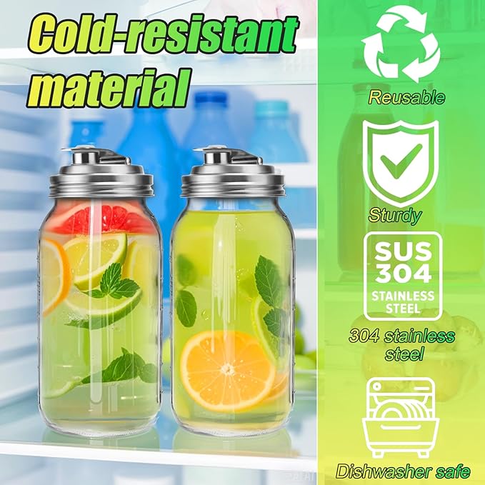 Palksky Mason Jar Pour Spout Lid Stainless Steel, Wide Mouth Pour Spout Flip Cap Lids for Mason Jars, anticracking Leak Proof Seal Cover Airtight for Drinking Salad Dressing & Food Storing(2PCS)
