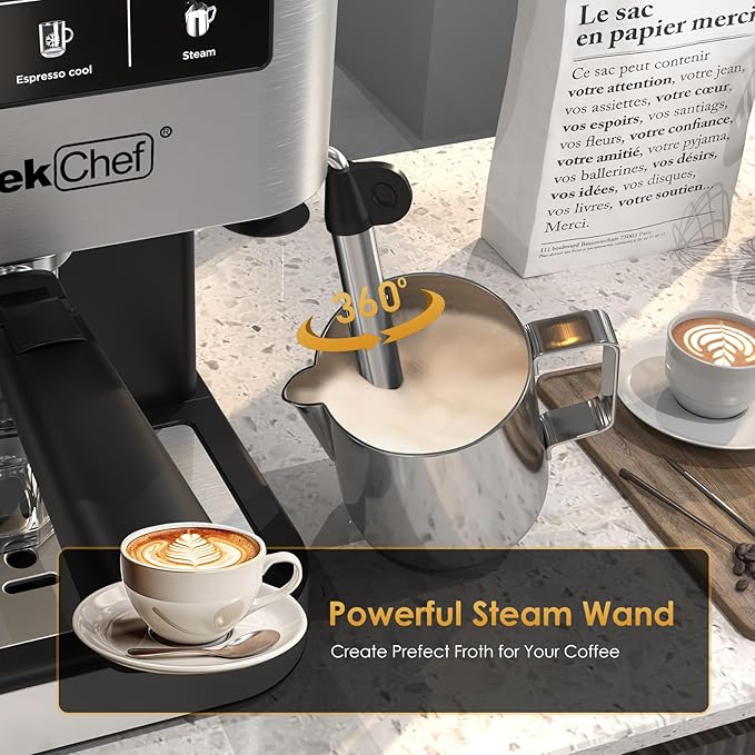 Geek Chef Espresso Machine with Milk Frother, 20 Bar Automatic Espresso Maker, Fast Heating Coffee Maker for Cappuccino, Latte & Iced Coffee, Easy to Use & Clean, for Home Barista