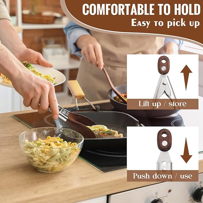 Baderke 2 Pcs Walnut Wooden Kitchen Tongs for Cooking Wooden Utensil Set Salad Tongs with Wood Tips for Serving Salad Flipping Burgers Grilling and Much More, Set of 2, 11.4 inch and 14.6 inch