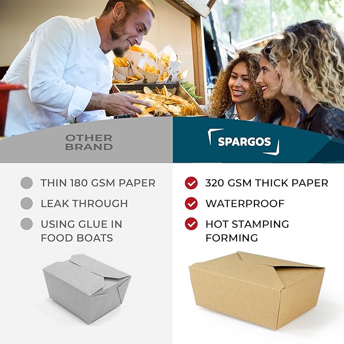 Chinese Takeout Storage Containers (60 Pack) 45oz - Kraft Brown Cardboard Paper Togo - Take Out Boxes -Biodegradable Eco To Go Food For Restaurants Catering Party
